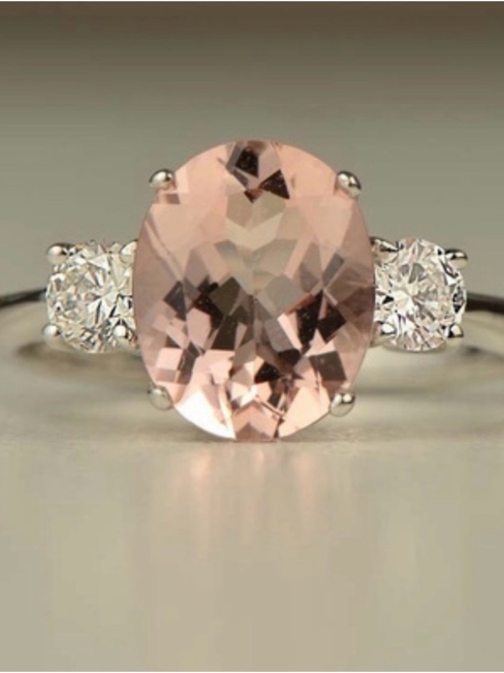 Farah Jewelry Pink Morganite and Diamond Three-Stone Ring